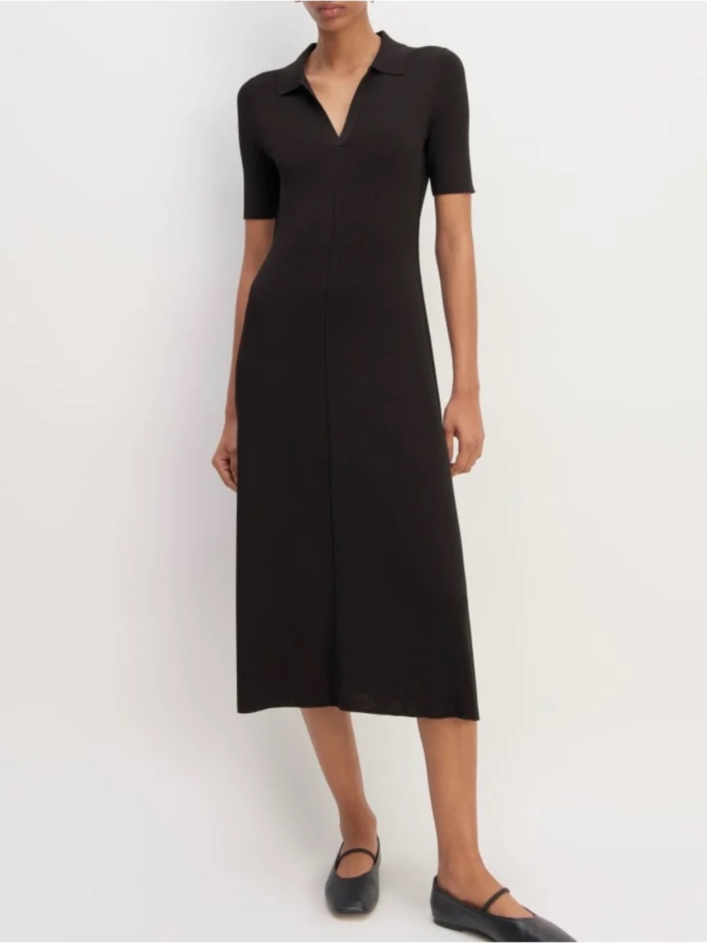 Everlane Black Collared Polo Midi Dress with Short Sleeves NWOT M